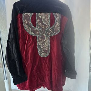 Koos Of Course Womens 1X Velvet Top Tunic Burgundy Black Cactus Gothic Button